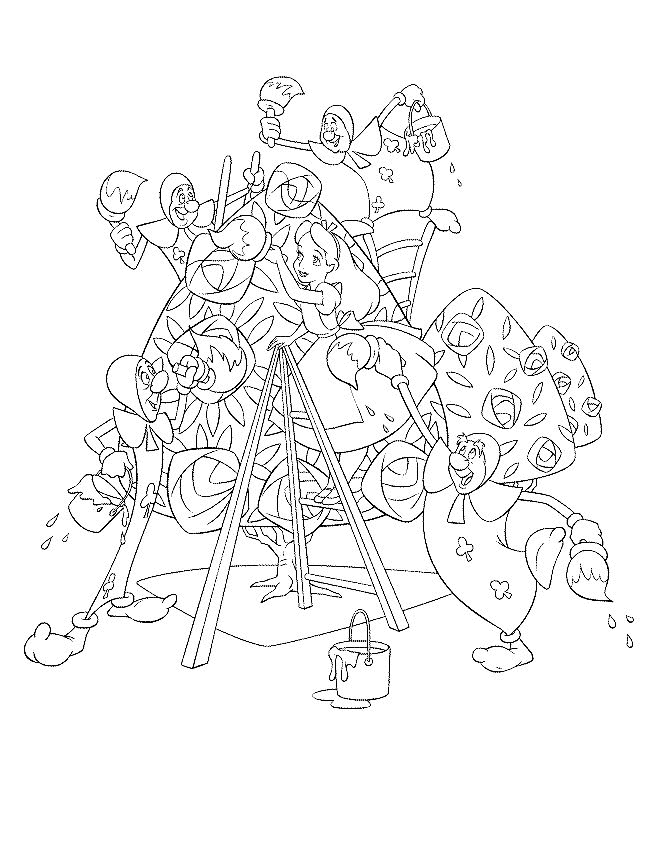 Coloriage d'Alice au pays des merveilles avec le Chapelier fou et un thé