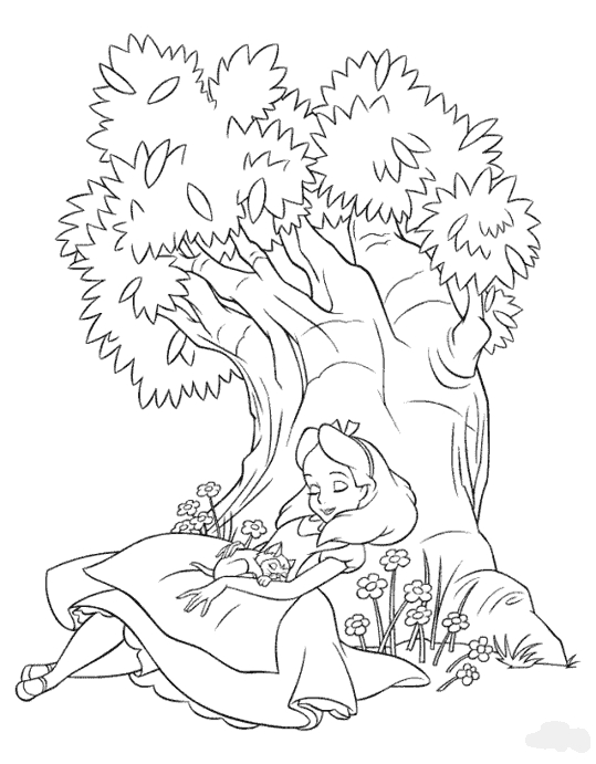 Coloriage d'Alice et le Chapelier fou dans le jardin des merveilles