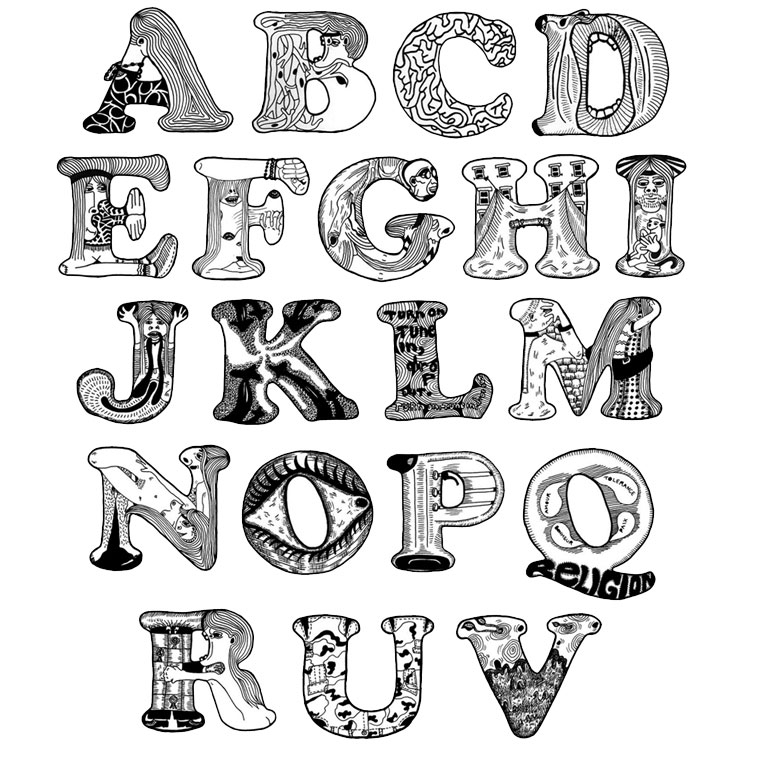 Coloriage de l'alphabet avec des lettres décorées
