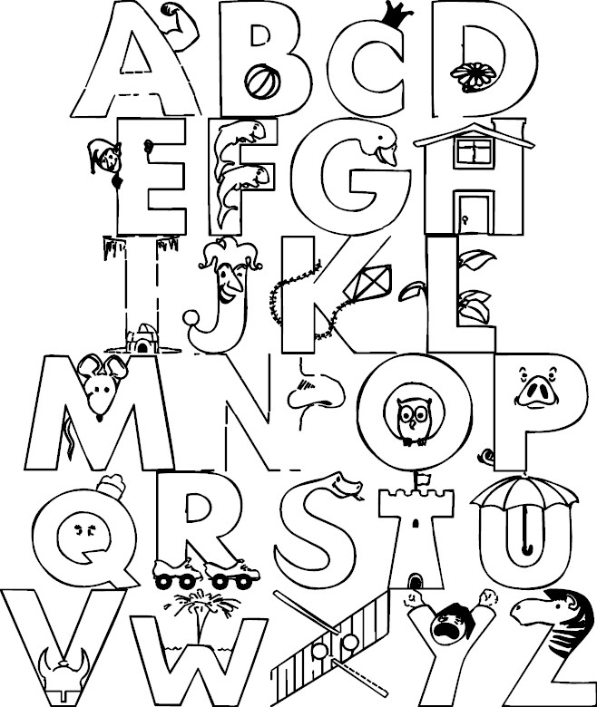 Coloriage de l'alphabet avec des lettres originales et des motifs ludiques