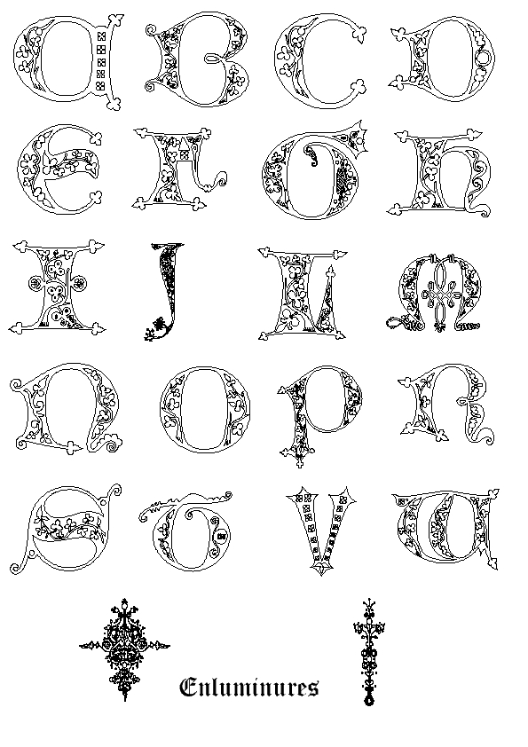 Coloriage de l'alphabet avec des lettres décoratives et des motifs variés