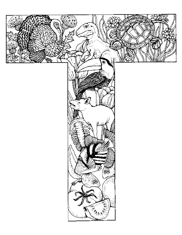 Coloriage représentant les lettres de l'alphabet en style ludique et original