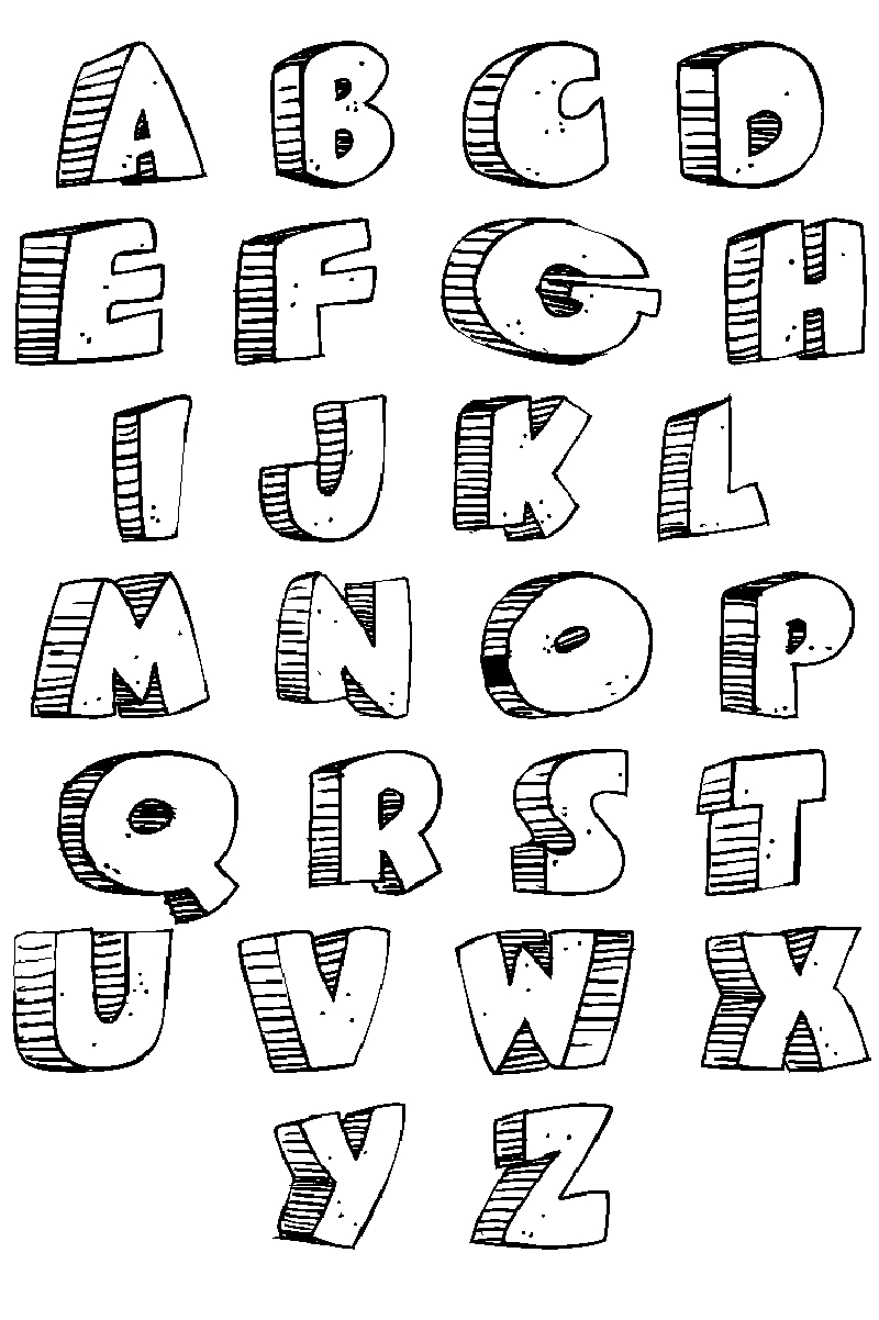 Coloriage de l'alphabet avec des lettres décorées et des motifs variés