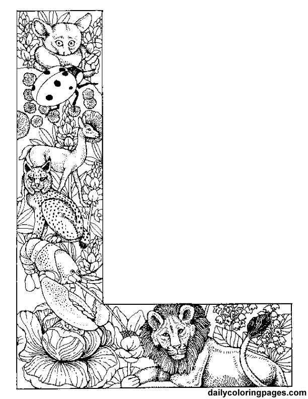 Coloriage de l'alphabet avec des lettres stylisées et des motifs ludiques