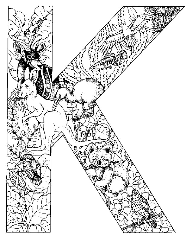 Coloriage de l'alphabet avec des lettres amusantes et des éléments décoratifs