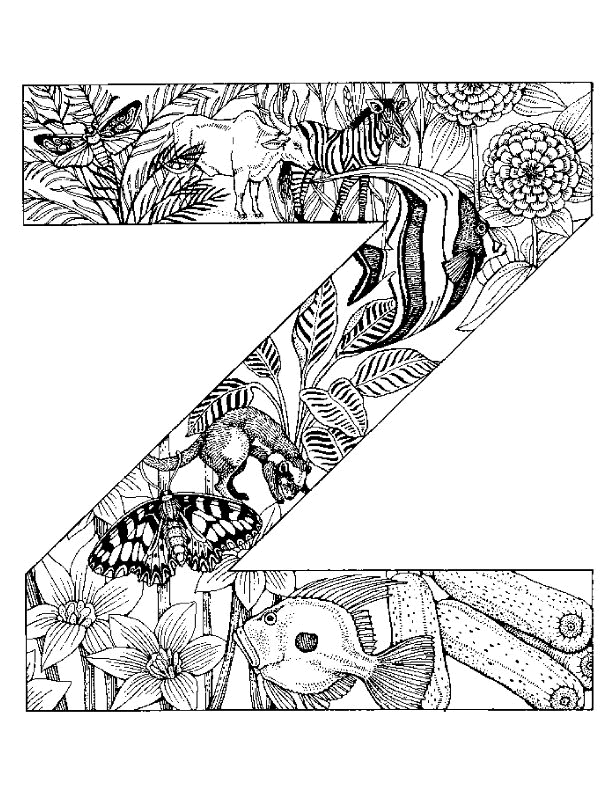 Coloriage de l'alphabet avec des lettres décoratives et des motifs ludiques