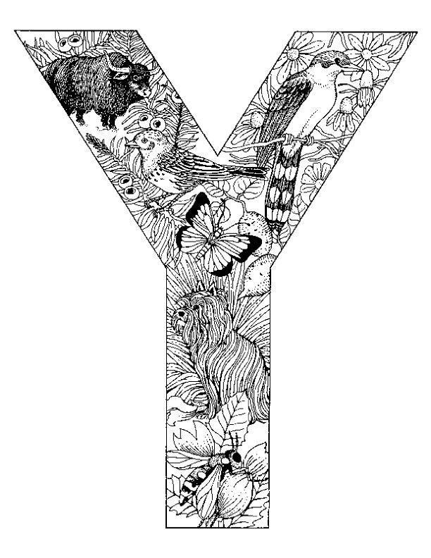 Coloriage de l'alphabet avec des lettres stylisées et des illustrations ludiques