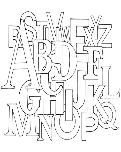 Coloriage de l'alphabet avec des lettres stylisées et des motifs ludiques