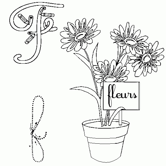 Coloriage de l'alphabet décoré avec des illustrations ludiques
