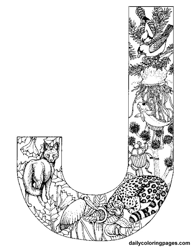 Coloriage de l'alphabet avec des lettres stylisées et des éléments décoratifs