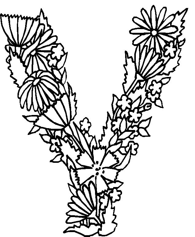 Coloriage représentant un alphabet décoré avec des éléments ludiques