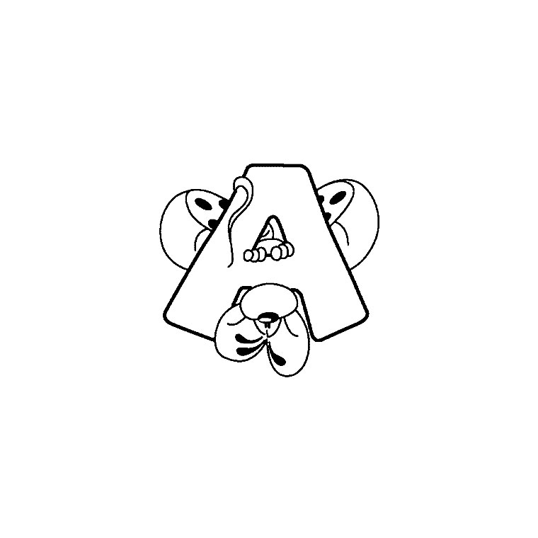 Coloriage de l'alphabet avec des lettres ornementées et des illustrations ludiques