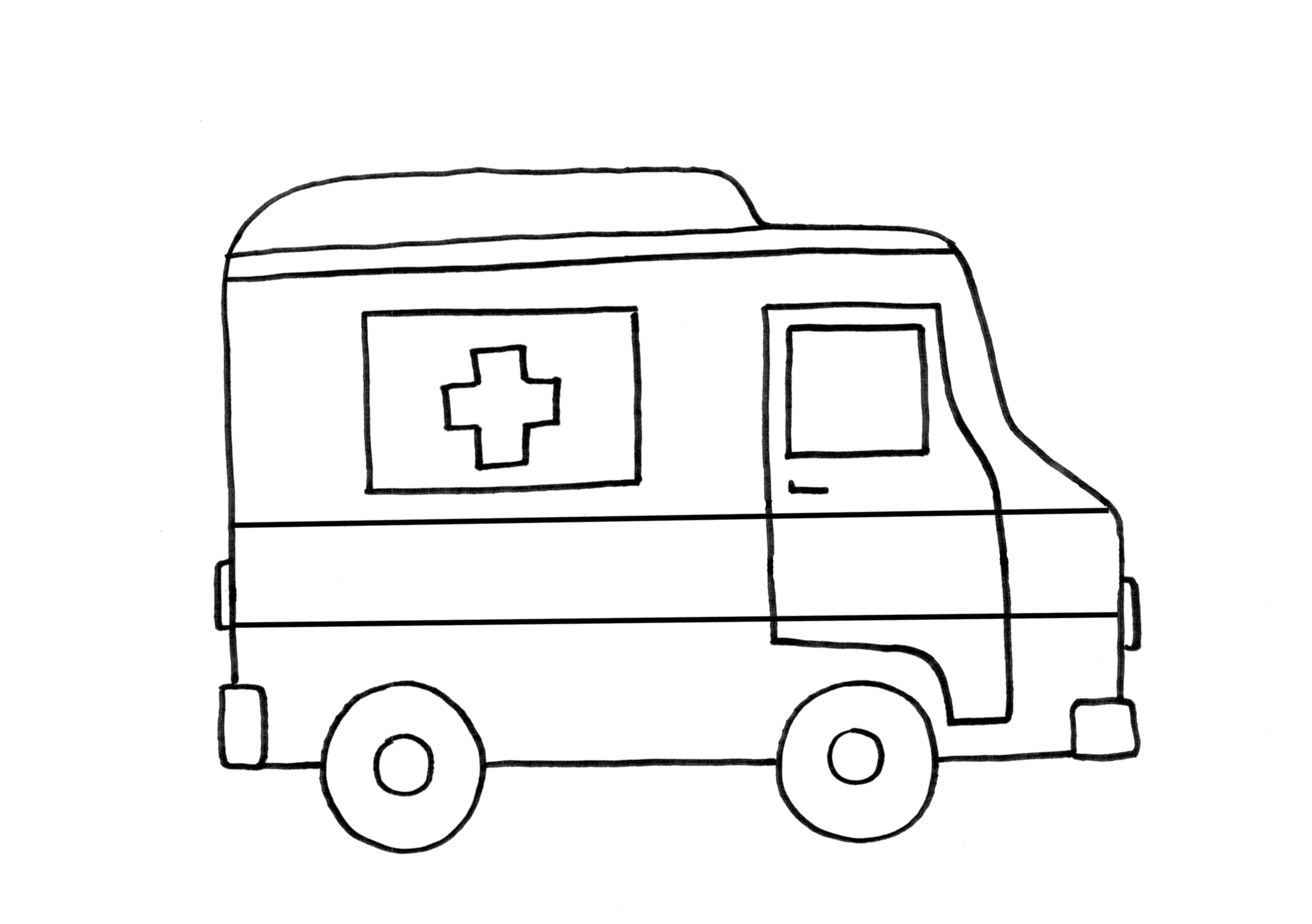 Coloriage d'une ambulance sur fond de route