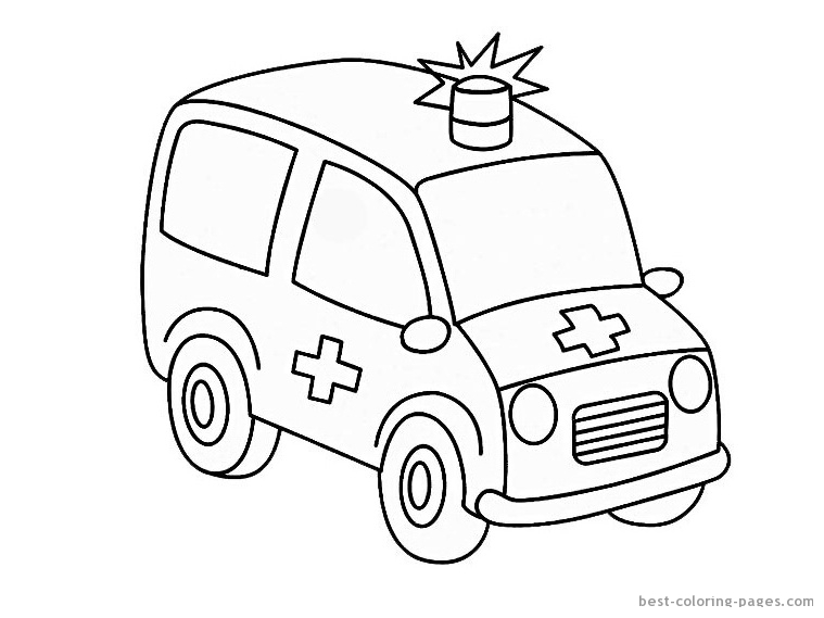 Coloriage d'une ambulance avec un arrière-plan urbain