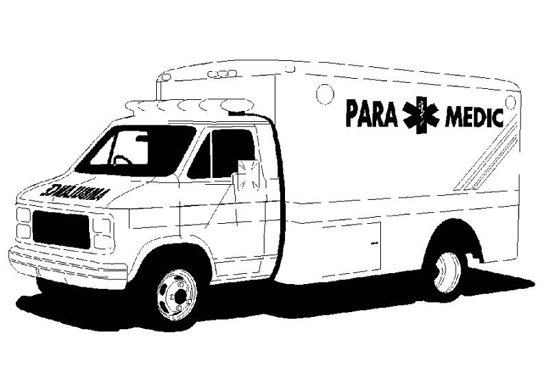 Coloriage d'une ambulance en intervention sur une route