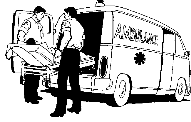 Coloriage d'une ambulance sur fond de paysage urbain
