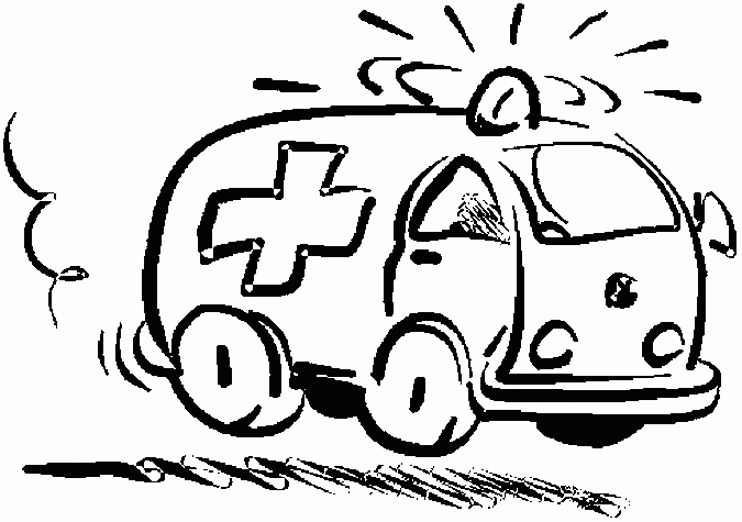 Coloriage d'une ambulance sur fond de paysage urbain