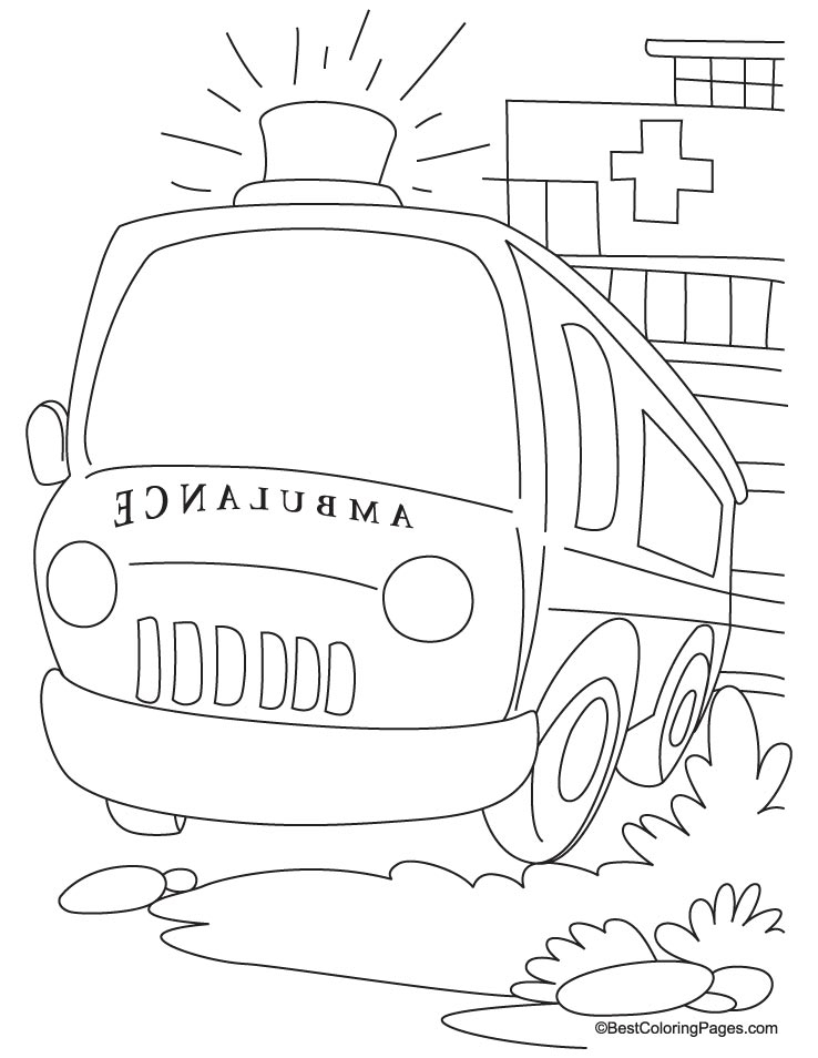 Coloriage d'une ambulance sur fond urbain