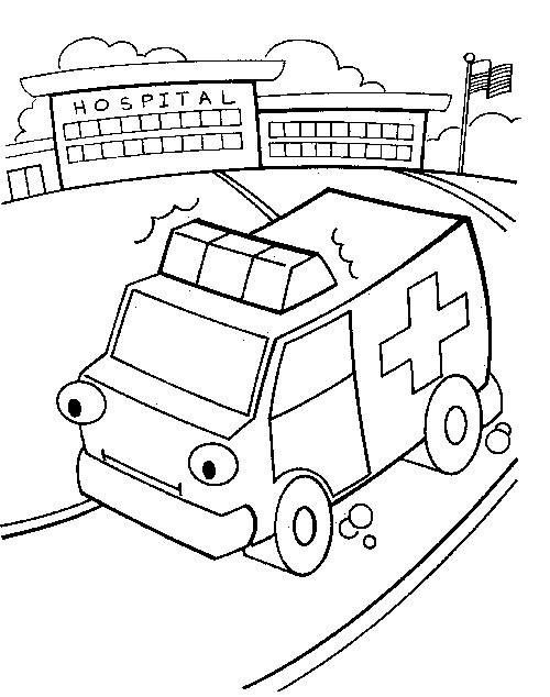 Coloriage d'une ambulance sur fond de route