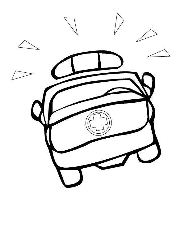 Coloriage d'une ambulance sur fond de ville
