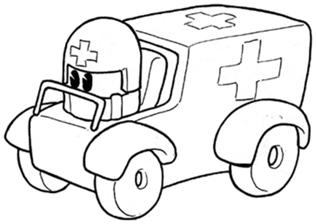 Coloriage d'une ambulance prête à secourir dans un environnement urbain