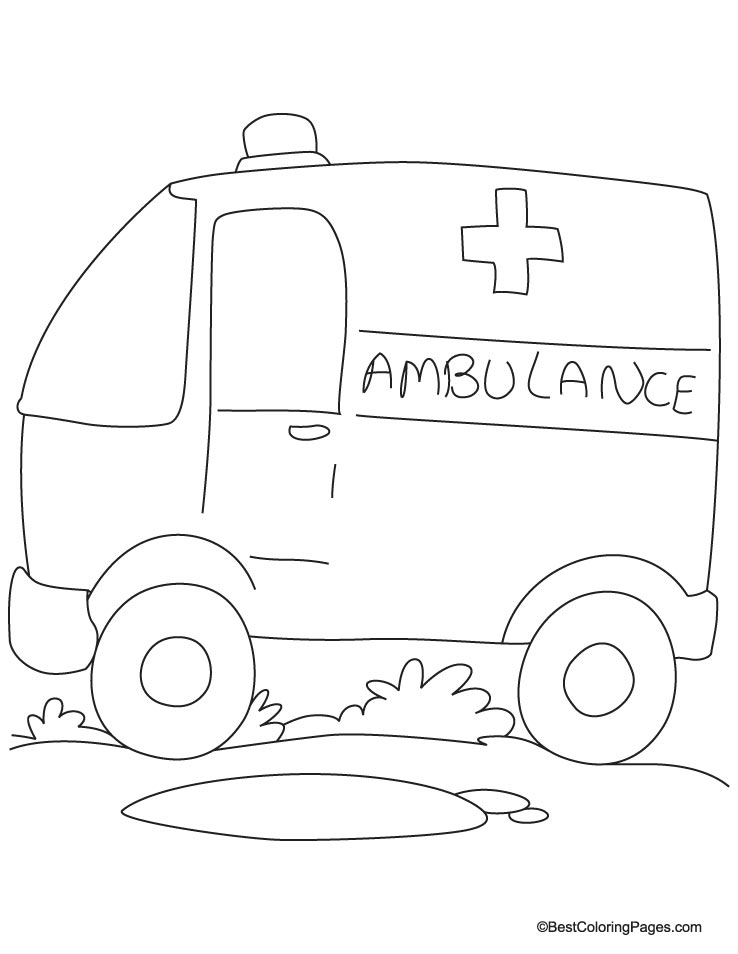 Coloriage d'une ambulance en pleine intervention sur la route