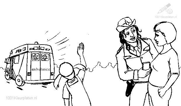 Coloriage d'une ambulance sur fond de route