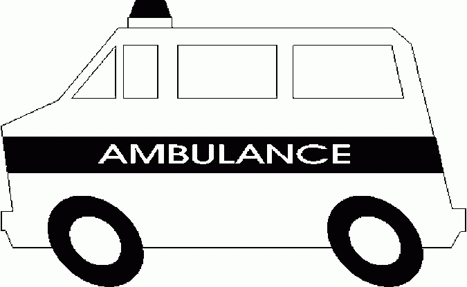 Coloriage d'une ambulance en intervention sur fond de paysage urbain