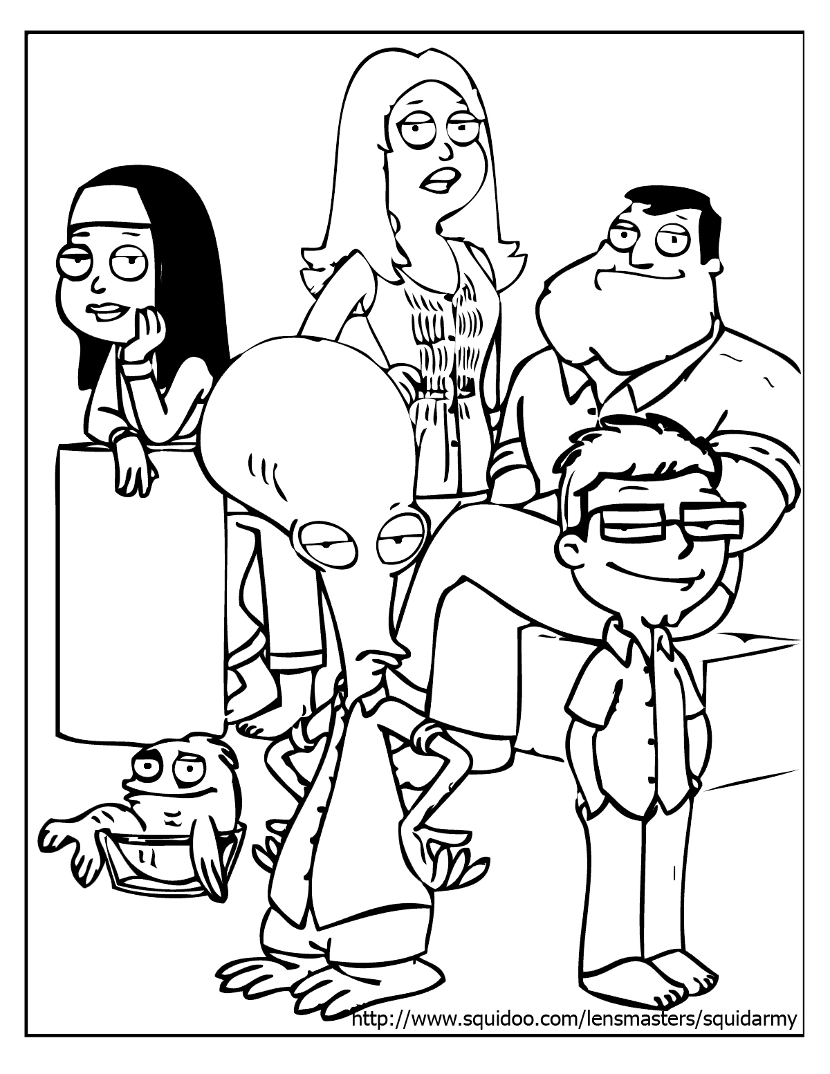 Coloriage d'American Dad avec Stan Smith et son environnement familial Coloriage d'American Dad avec Stan Smith et son environnement familial