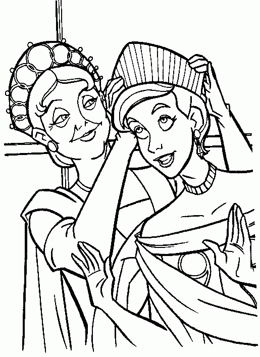 Coloriage d'Anastasia en pleine aventure dans un décor féodal
