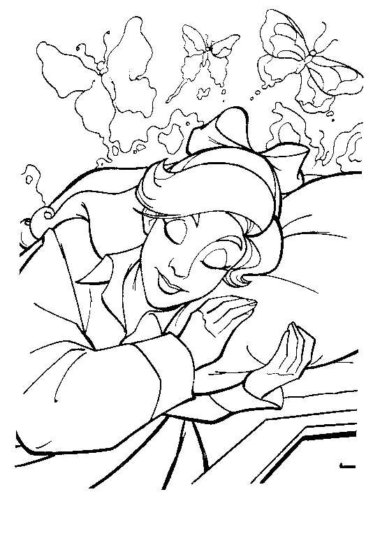 Coloriage d'Anastasia dans une pose gracieuse au milieu d'un décor élaboré