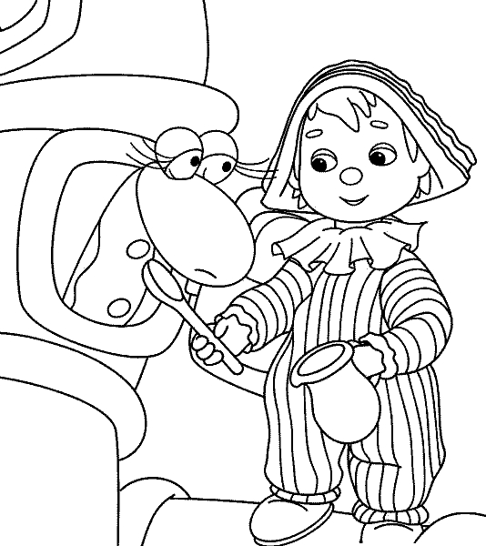 Andy Pandy jouant avec ses amis dans un jardin