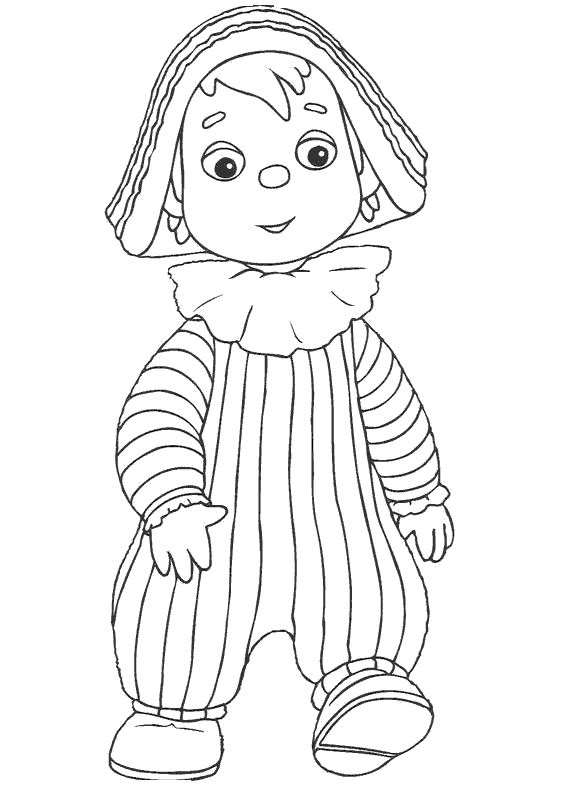 Andy Pandy joue avec son ami dans un décor en extérieur