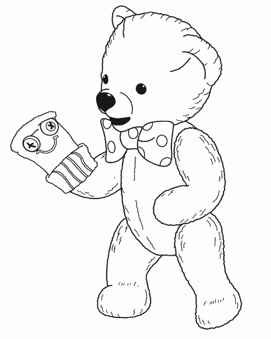 Andy Pandy en train de jouer avec son ami Teddy dans un jardin