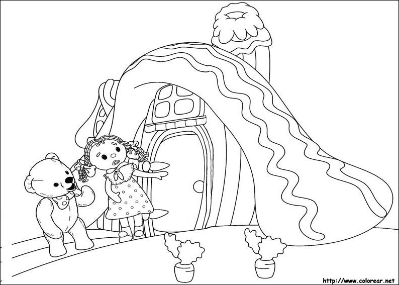 Andy Pandy en train de jouer avec ses amis dans un décor naturel
