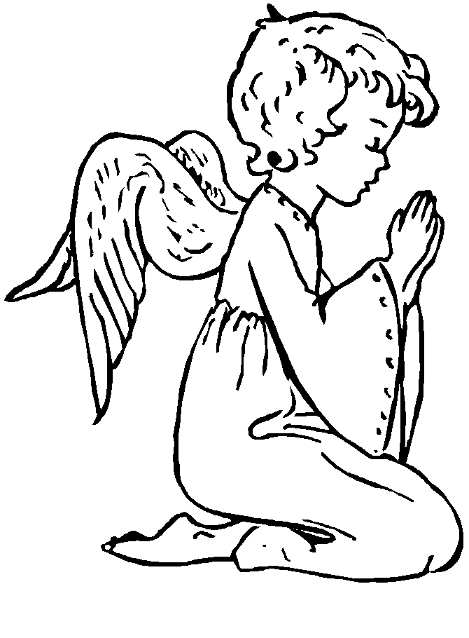 Coloriage d'un ange avec des ailes déployées dans un ciel étoilé