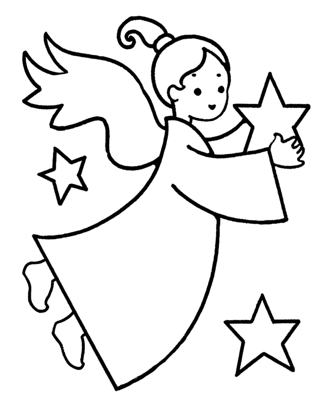 Coloriage d'un ange tenant une trompette dans un ciel nuageux Coloriage d'un ange tenant une trompette dans un ciel nuageux