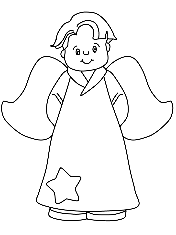 Coloriage d'un ange avec des ailes déployées dans un ciel nuageux Coloriage d'un ange avec des ailes déployées dans un ciel nuageux