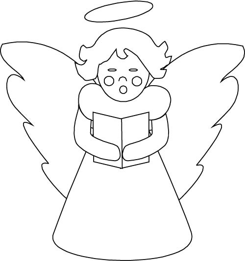 Coloriage d'un ange avec des ailes déployées dans un ciel étoilé