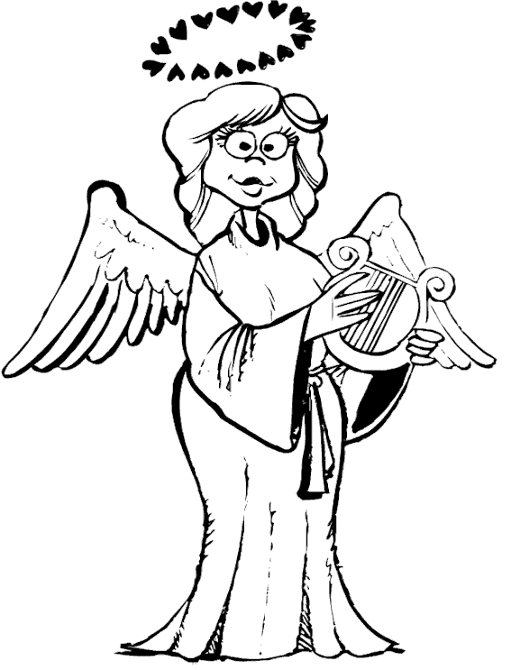 Coloriage d'un ange avec des ailes déployées dans un ciel nuageux
