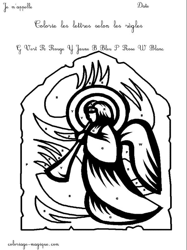 Coloriage d'un ange ailé avec des éléments célestes