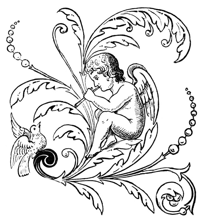 Coloriage d'un ange avec des ailes déployées dans un ciel nuageux
