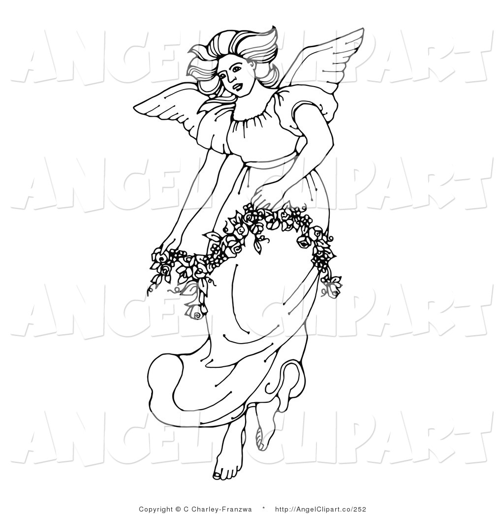 Un ange jouant de la harpe dans les nuages