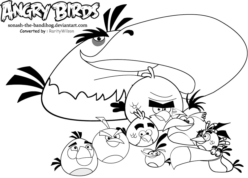Coloriage d'un personnage des Angry Birds en pleine action