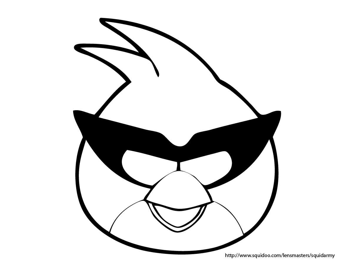 Coloriage d'un personnage d'Angry Birds prêt à l'action dans un décor ludique