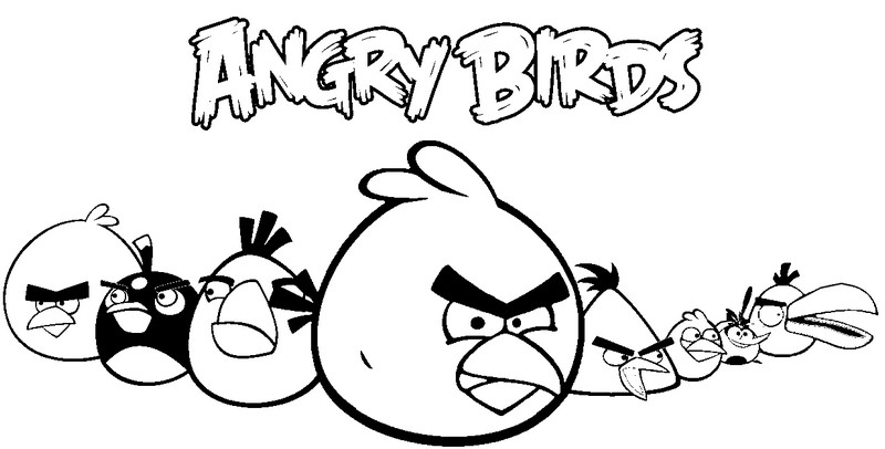 Coloriage d'Angry Birds en pleine action sur une plate-forme