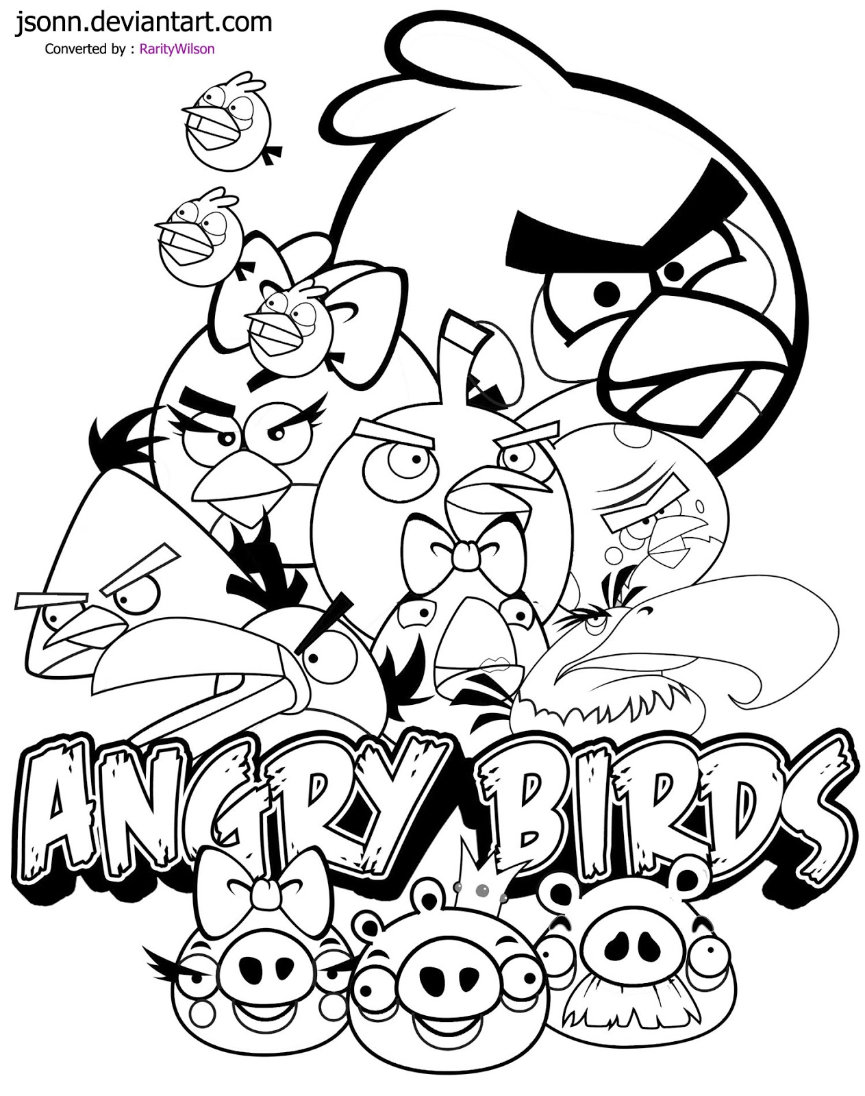 Coloriage d'Angry Birds en pleine action dans un décor ludique