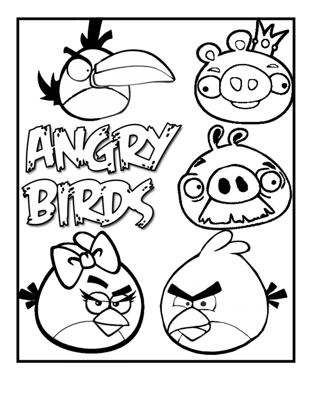 Coloriage d'Angry Birds en pleine action sur un fond simple