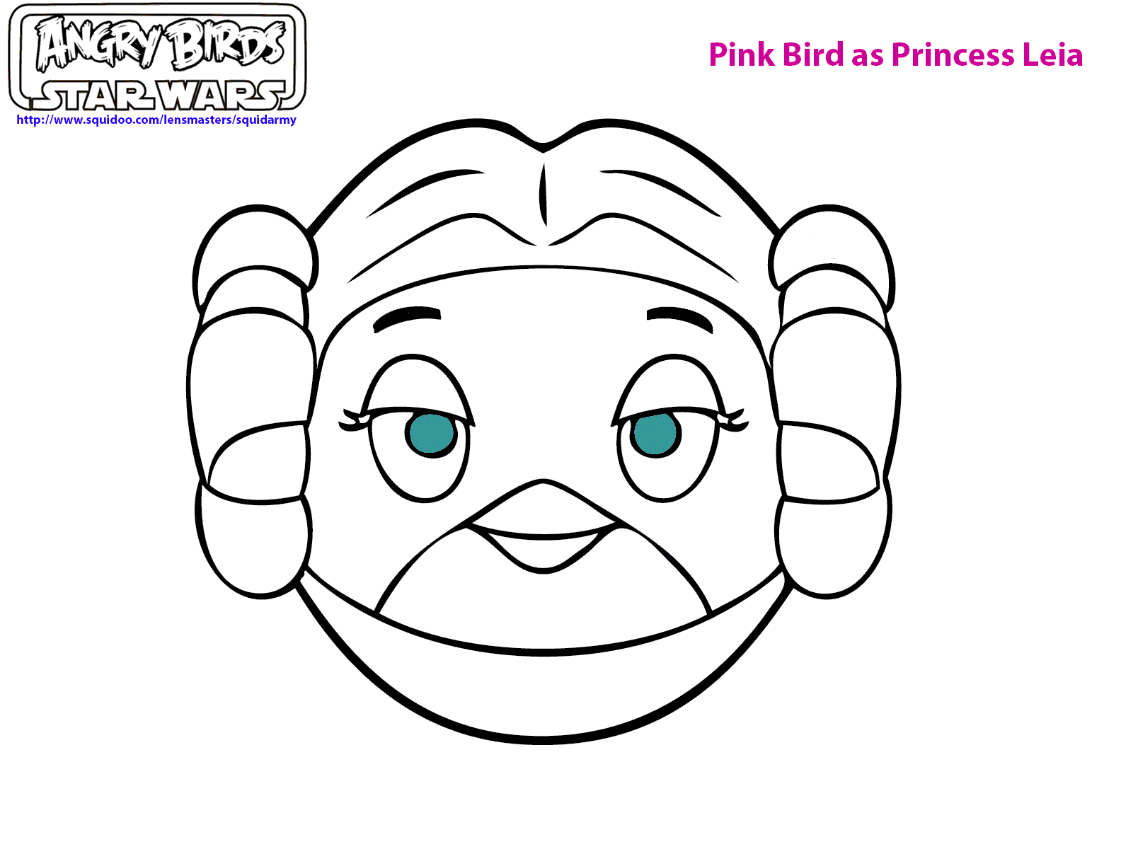 Coloriage d'Angry Birds avec les personnages emblématiques dans un décor simple