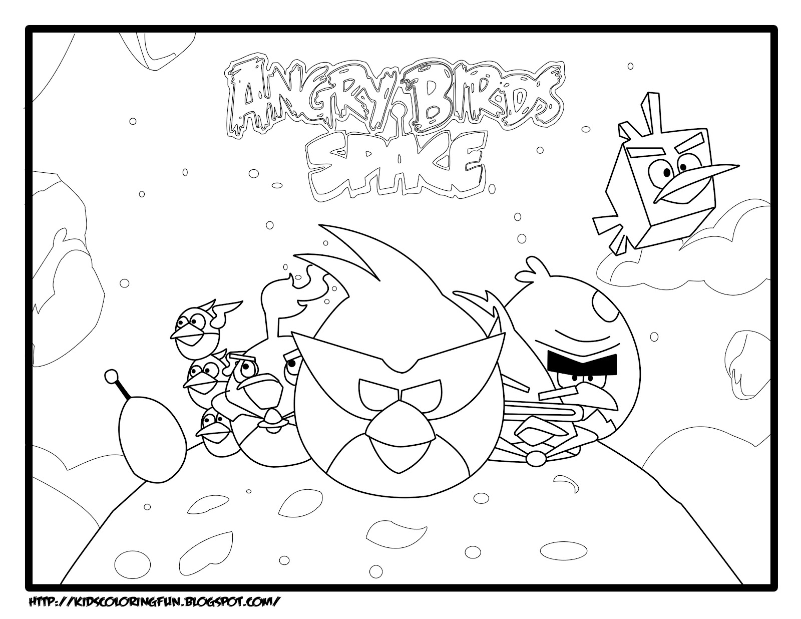Coloriage d'Angry Birds en pleine action dans un décor ludique